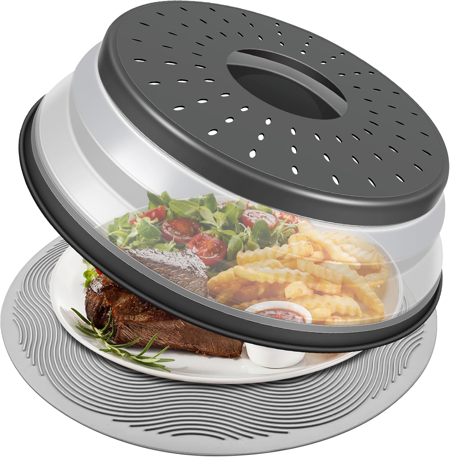 LekDrok 10 Inch Microwave Food Cover & Collapsible Silicone Mat